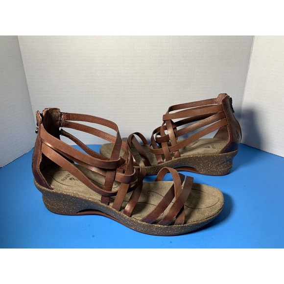 Ahnu Strappy Brown Leather Huarache Wedge Sandals Womens Size 10 Cork - Picture 11 of 11